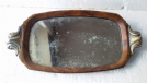 antico vassoio legno con specchio e manici ottone