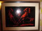 quadro con cornice cm. 64x50, raffigurante cavalli